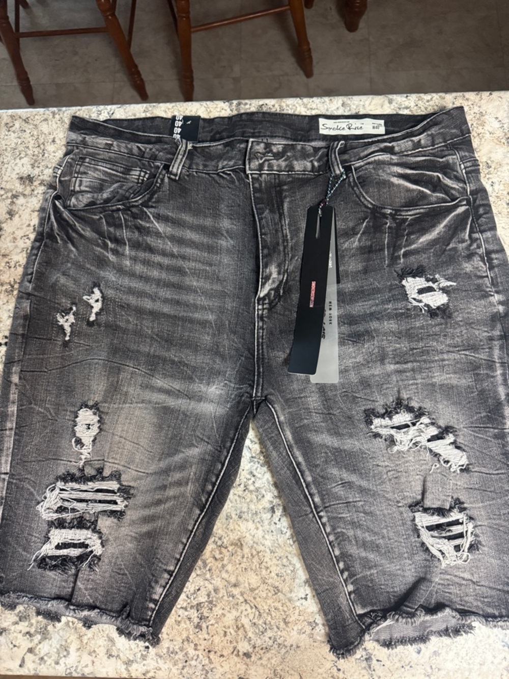 Smoke Rise Distressed Charcoal Gray Men's Jean Shorts